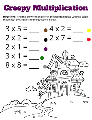 Halloween Coloring Pages Multiplication Practice