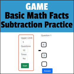 Timed Subtraction Basic Math Facts Game