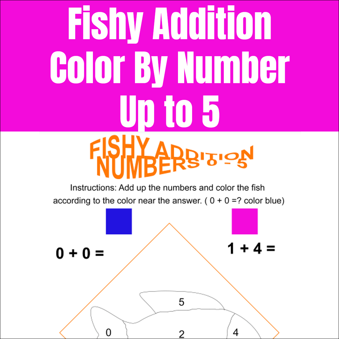 Fishy Addition Color by Number Math Worksheet Up to 5